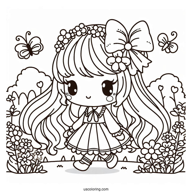 Kuromi In Garden With My Melody Coloring Page