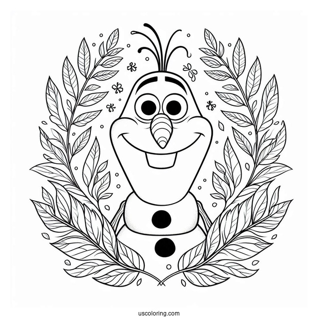 Olaf With Leaves Around His Head To Color