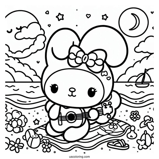 Cute Sanrio Coloring Page My Melody At The Beach