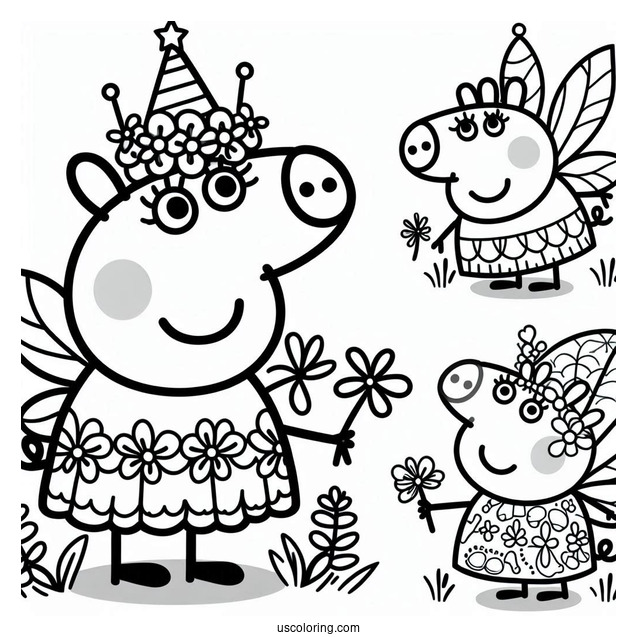 Peppa Pig Wearing Fairy Outfit To Color