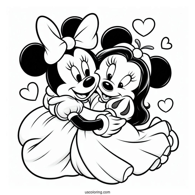 Minnie Mouse Hugging Snow White Coloring Pages For Kids