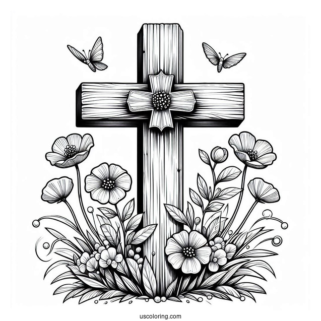 Wooden Easter Cross With Flowers