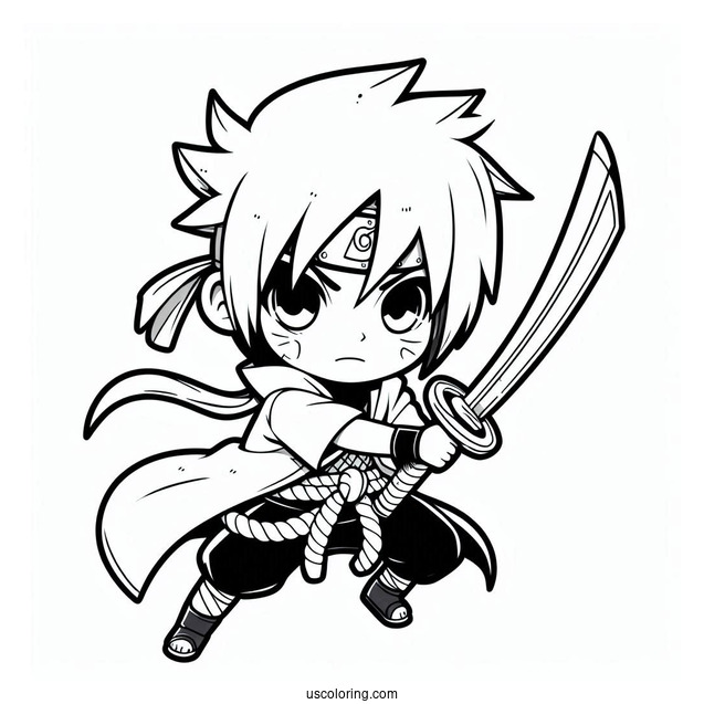 Chibi Sasuke Coloring Page Fighting With Sword