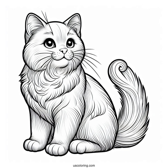 Simple Outline Of Realistic Cat Coloring Page
