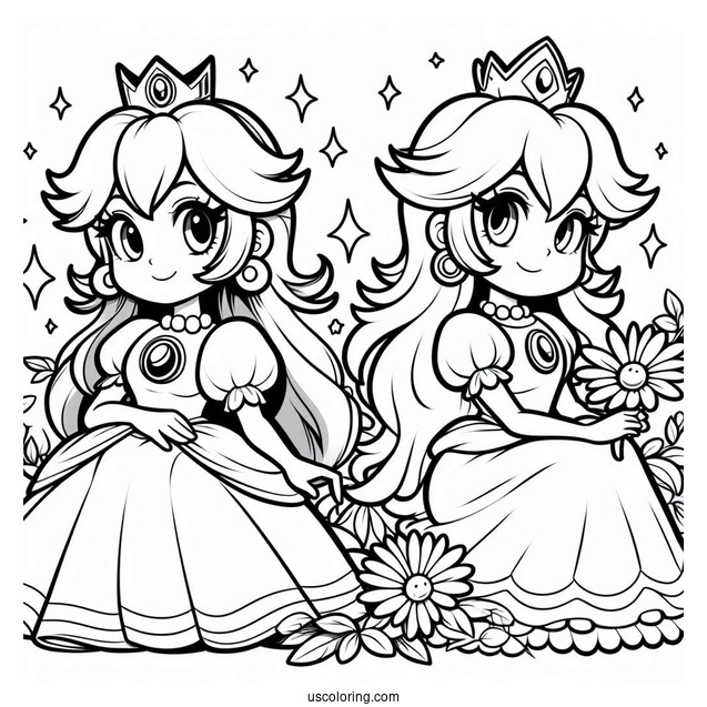 Princess Peach And Princess Daisy Coloring Page In Super Mario Bros