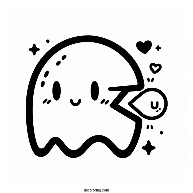 Pinky Ghost Kissing Pac-Man Coloring Page On The Cheek