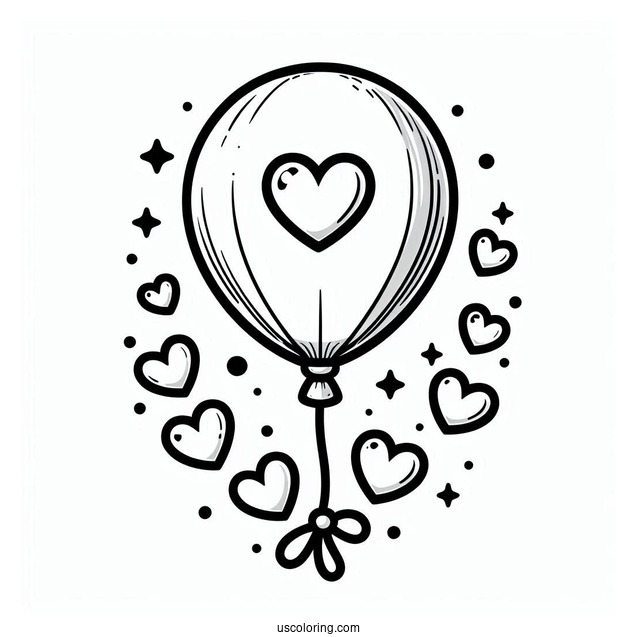 Balloon With Love Hearts To Color
