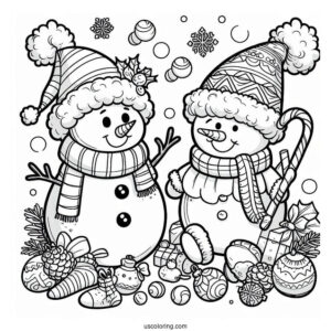 Snowman And Santa Coloring Sheet For Kids