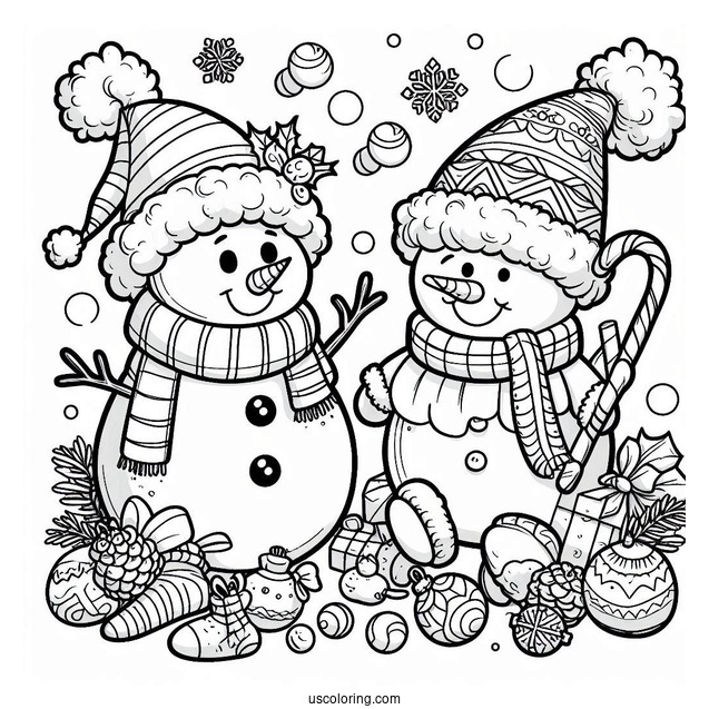 Snowman And Santa Coloring Sheet For Kids