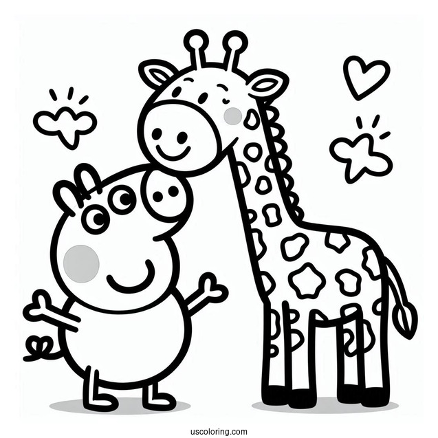 Peppa Pig And Gerald Giraffe Coloring Page