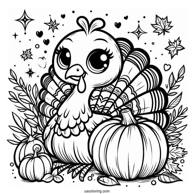 Happy Thanksgiving Turkey With Pumpkin Coloring Page