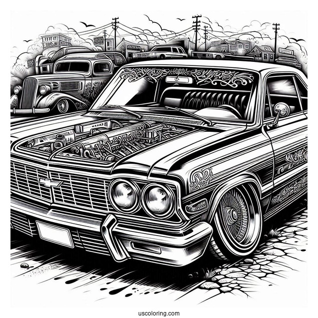 Lowrider Coloring Page Chevrolet Impala With Custom Paint