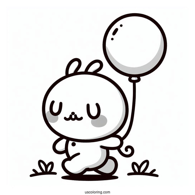 Simple Pochacco Coloring Page Walking With Cute Balloon