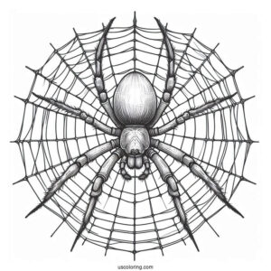 Detailed Huntsman Spider On Web To Color