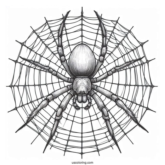 Detailed Huntsman Spider On Web To Color