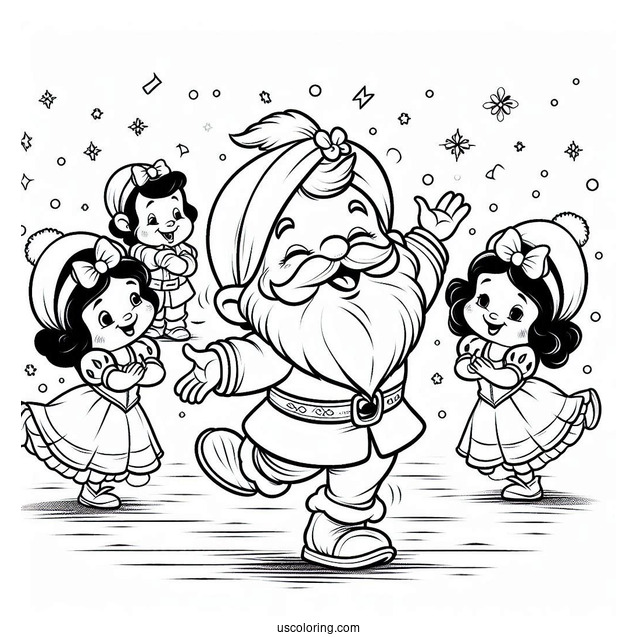 Snow White Coloring Pages Of Happy Dwarf Dancing For Preschoolers