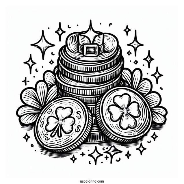 Lucky St Patrick_s Day Golden Coins To Color
