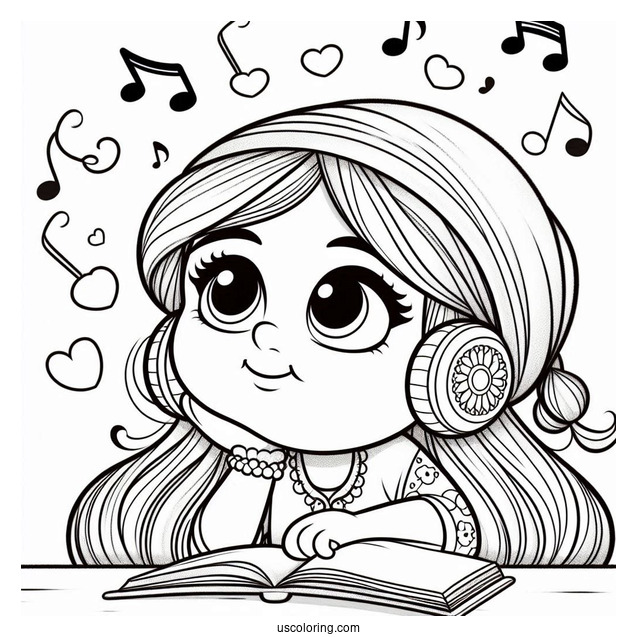 Sing Coloring Page Of Meena Daydreaming While Listening To Music