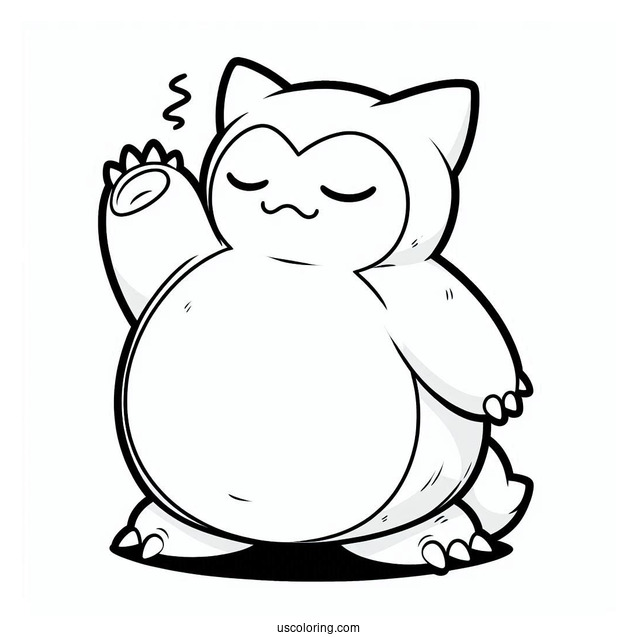 Waving Snorlax Coloring Page For Preschoolers