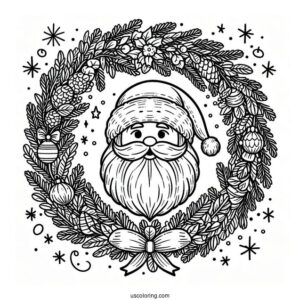 Santa Christmas Wreath Coloring Sheet