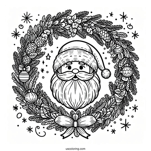 Santa Christmas Wreath Coloring Sheet