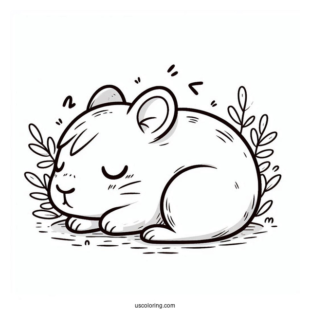 Kawaii Chibi Capybara Coloring Page Napping For Kids