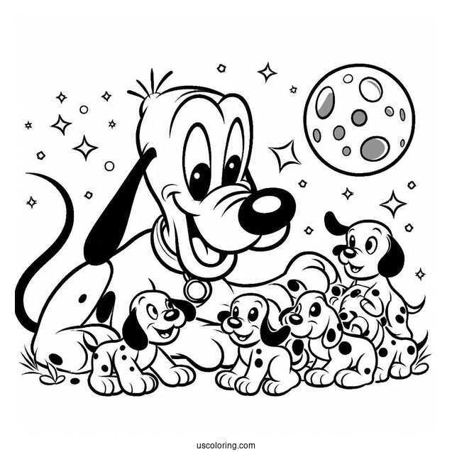 Pluto Coloring Page Playing With Dalmatian Puppies