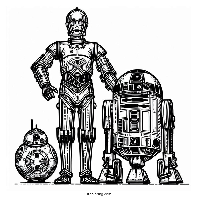 C-3PO Robot And R2-D2 Coloring Sheet
