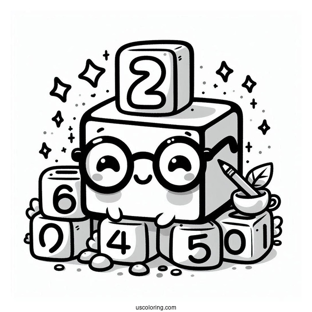 Cute Numberblocks Coloring Page 2 Wearing Eyeglasses