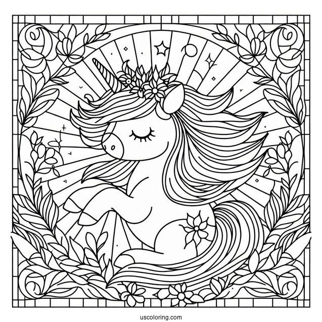 Cute Unicorn Stained Glass Coloring Page