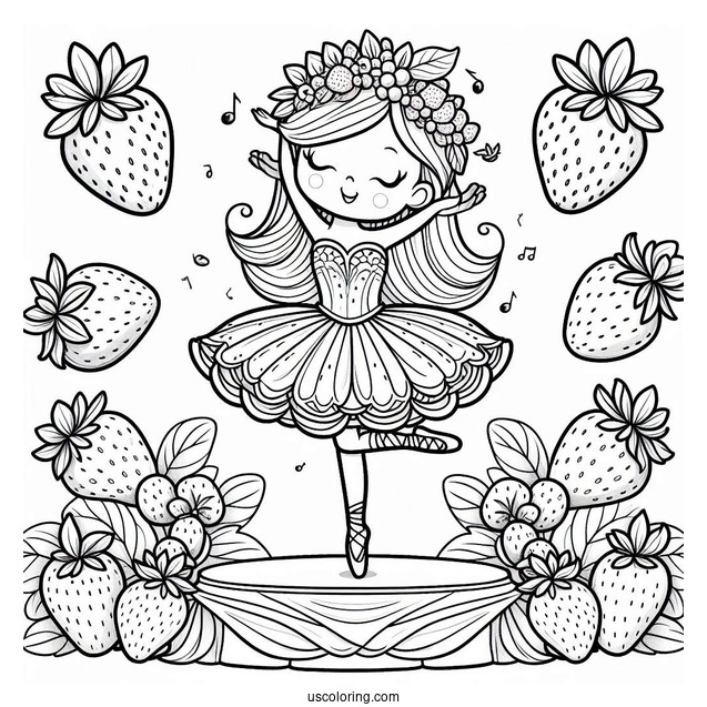 Strawberry Coloring Page Ballerina On Stage For Kids