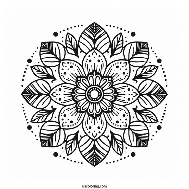 Flower Mandala Coloring Page With Dotted Outline