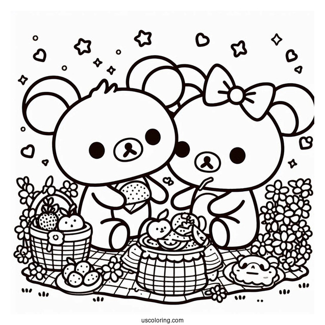 Rilakkuma Coloring Page Of Korilakkuma, And Kiiroitori Having A Picnic
