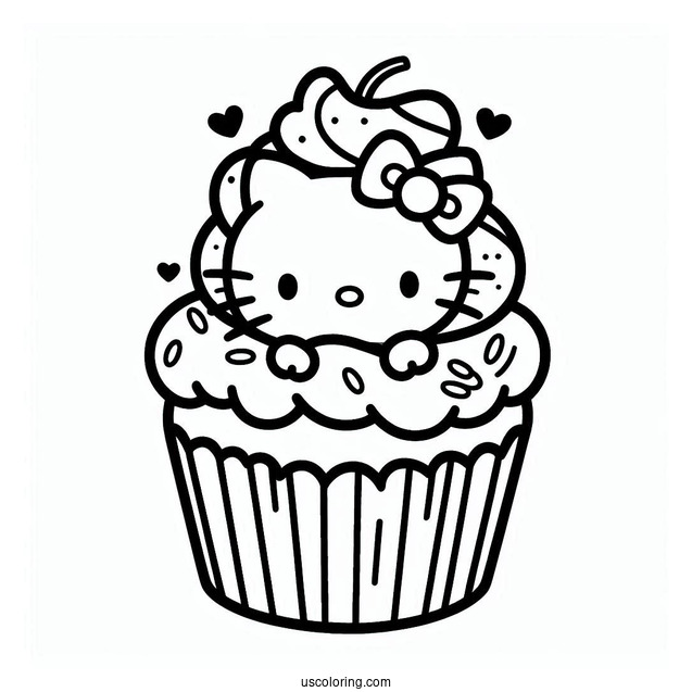 Adorable Hello Kitty Cupcake Coloring Page