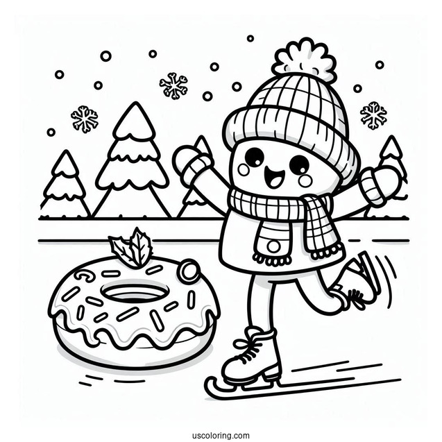 Excited Donut Coloring Page Ice Skating In Winter