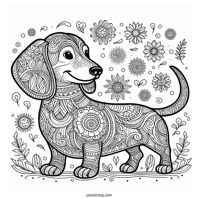 Intricate Dachshund Coloring Page Mandala