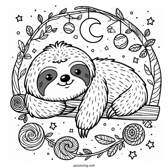 Easy Sloth Coloring Page For Kids