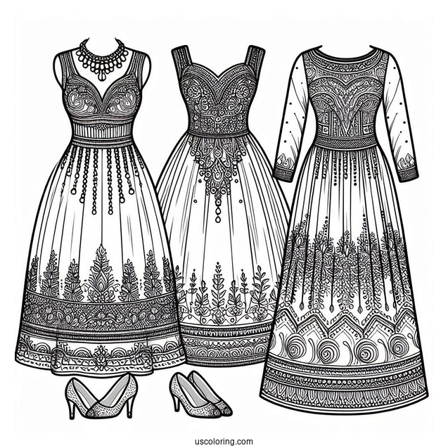 Easy Neoclassical Dress Coloring Page Design Coloring Page For Kids