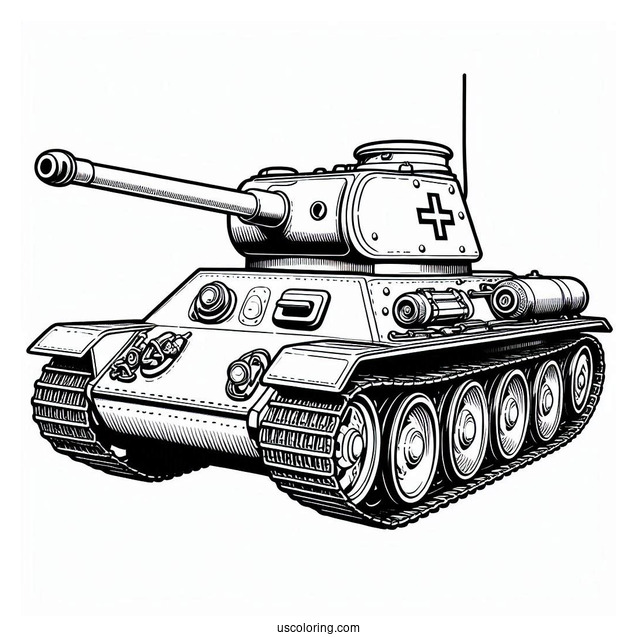 Easy T-34-76 Tank for Coloring In