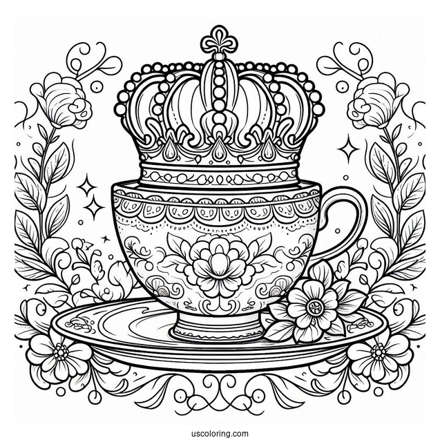 Palace Pets Coloring Page Of Detailed Teacup With Crown