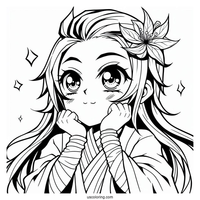 Sweet Tanjiro Coloring Page Catching Kanao Tsuyuri