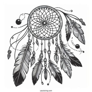 Native American Coloring Page Of Dreamcatcher With Long Feather