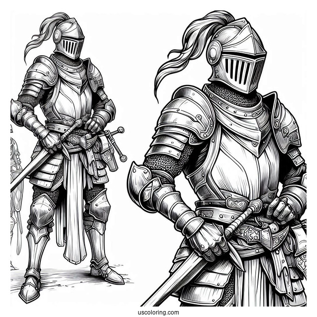 Realistic Knight In Full Armor Coloring Page