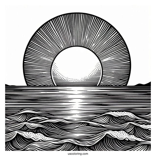 Setting Sun Over Ocean To Color