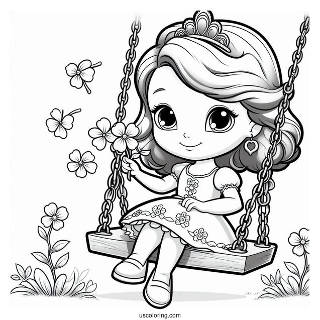 Sofia Coloring Page On The Swing With Clover
