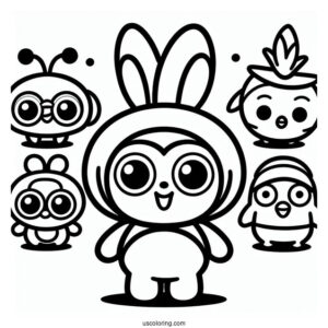 Pororo Coloring Page Of Petty, Loopy, Eddy, Poby, Harry, Tongtong, And Rody