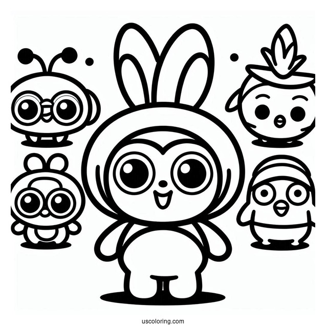 Pororo Coloring Page Of Petty, Loopy, Eddy, Poby, Harry, Tongtong, And Rody