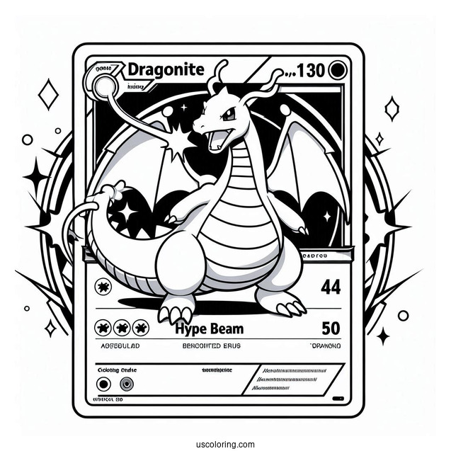 Dragonite Hyper Beam Pokemon Card Coloring Page
