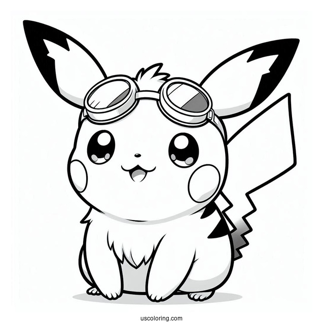 Cute Pichu Coloring Page Wearing Goggles For Kids