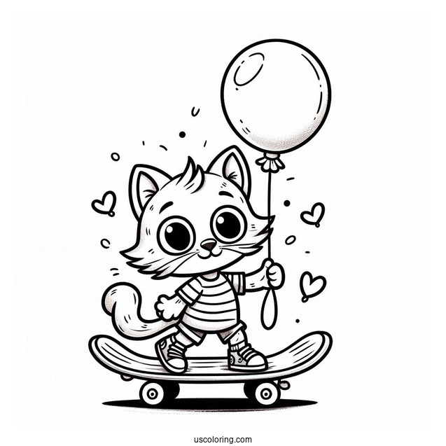 Talented Pete The Cat On a Skateboard Holding a Balloon